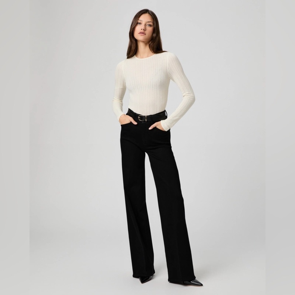 PAIGE Black Sasha Wide Leg Jean Fog Luxe Coating High Rise Size 26 - Picture 3 of 16